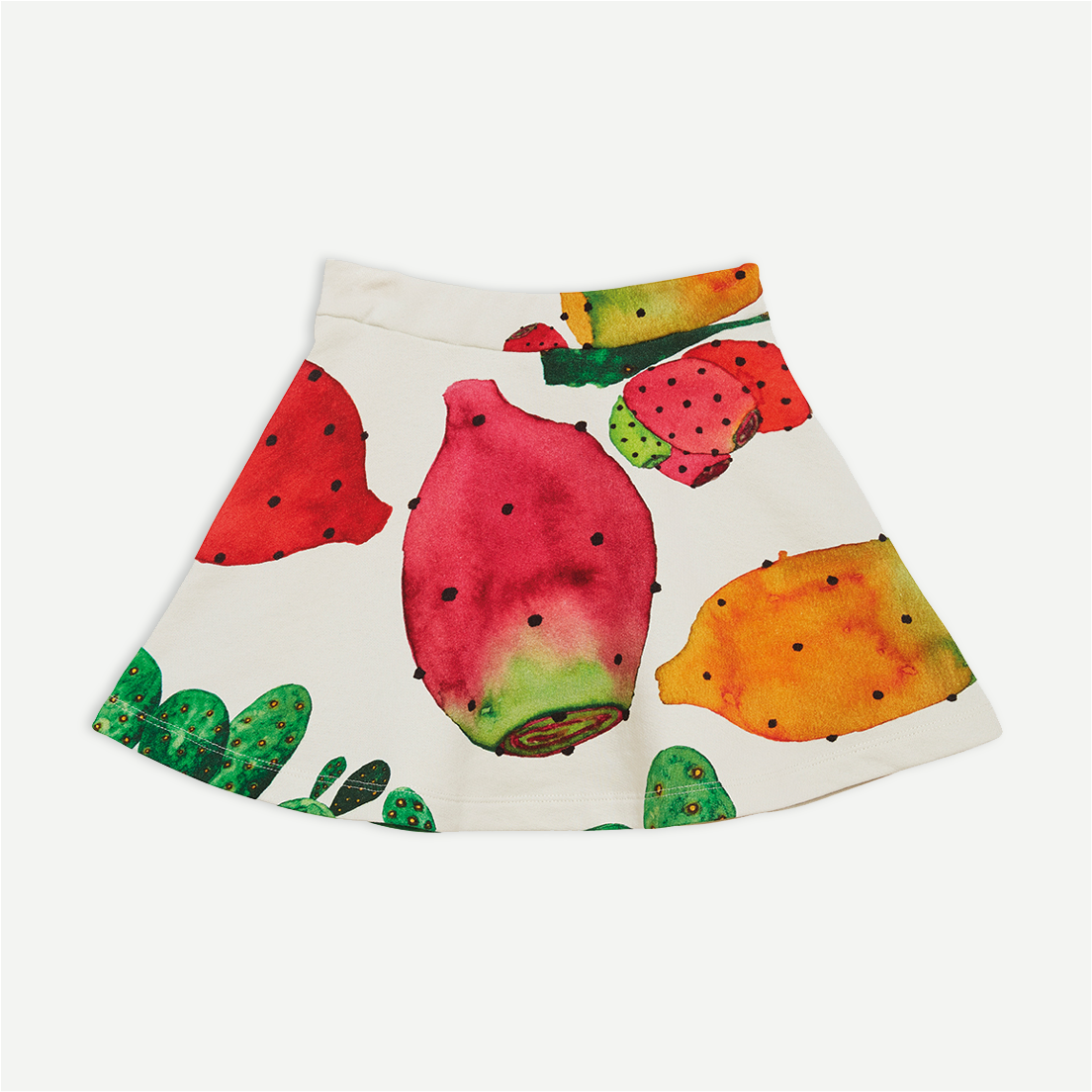 packshot de la jupe hey cactus, imprimé cactus rose, rouge, vert et orange